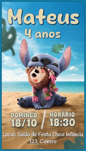Convite de Aniversário Stitch para Editar e Imprimir