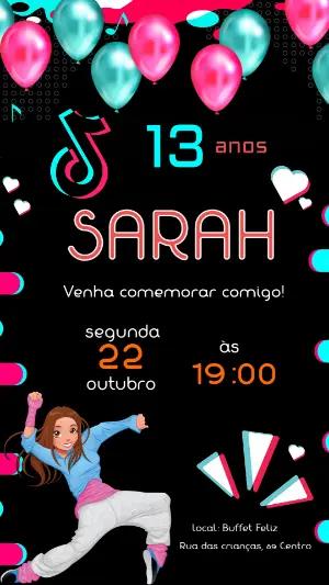 Convite de Aniversário Tema Tiktok Neon para Editar