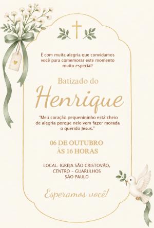 Convite Batizado Menino Espírito Santo para Editar Online