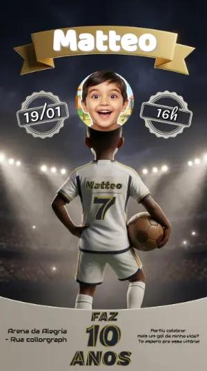 Convite Aniversário Futebol com Foto para Editar Online