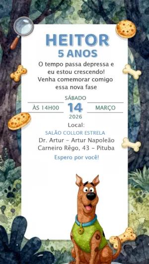 Convite de Aniversário Scooby-Doo Mistério na Floresta Editável