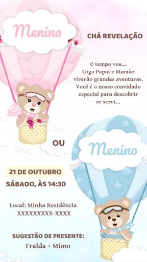 Convite Chá Revelação Ursinhos Baloeiros para Editar Online