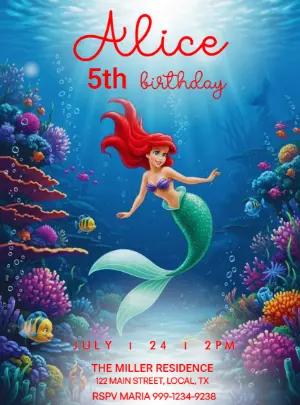Animated Little Mermaid Birthday Video Invitation | Editable Template