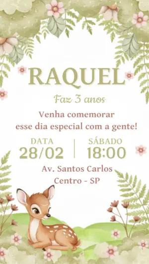 Convite de Aniversário Bosque Encantado Cervo Editável