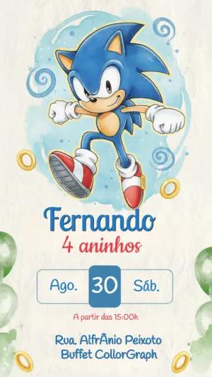Convite de Aniversário Sonic Aquarela para Editar Online