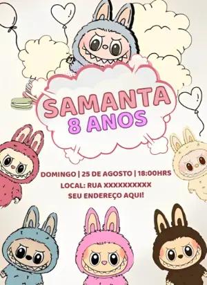 Convite Aniversário Labubu para Editar Online