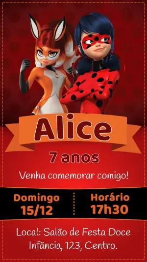 Convite de Aniversário Ladybug e Rena Rouge para Editar Online