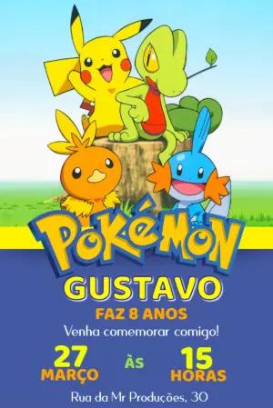 Convite de Aniversário Pokémon com Personagens para Editar