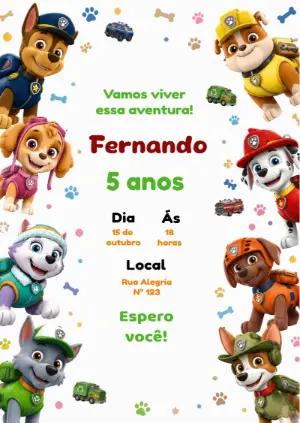 Convite de Aniversário Patrulha Canina: Modelo Editável Online