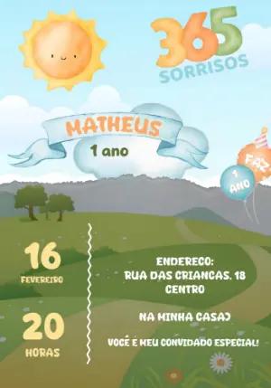 Convite Aniversário 365 Sorrisos com Solzinho para Editar