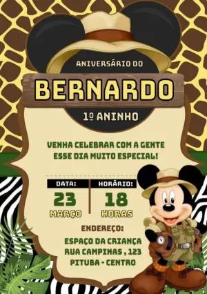 Convite de Aniversário Safari do Mickey para Editar Online