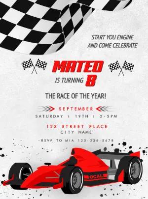 Editable Race Car Birthday Invitation Template