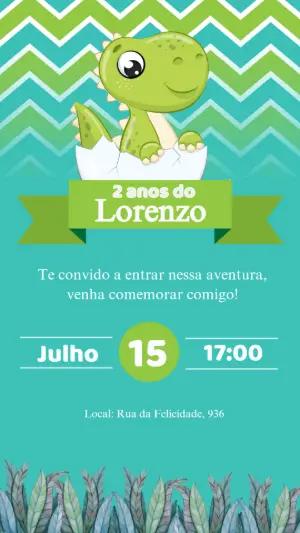 Convite de Aniversário Dinossauro Baby para Editar Online