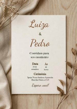 Convite de Casamento Rústico Minimalista Editável
