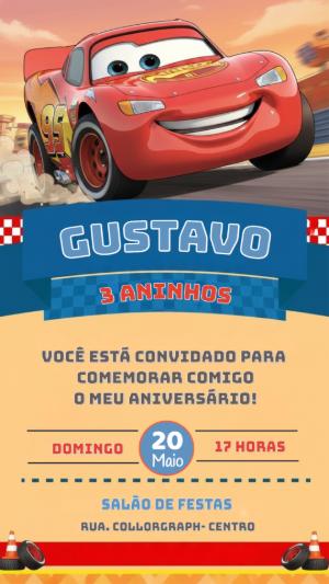Convite de Aniversário Carros Relâmpago McQueen para editar