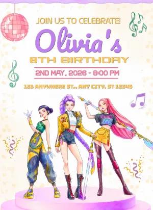 K-pop Demon Hunter Birthday Invitation Editable Template