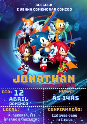 Convite de Aniversário Sonic Editável