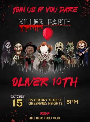Spooky Killer Party Invitation with Horror Icons | Editable Template
