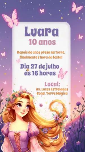 Convite Aniversário Rapunzel Enrolados para Editar Online