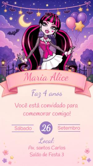Convite de Aniversário Draculaura Monster High Editável