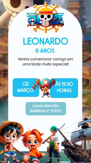 Convite de Aniversário One Piece Infantil Modelo Editável