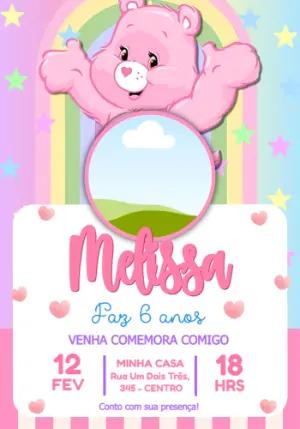 Convite Aniversário Ursinhos Carinhosos Rosa para Editar
