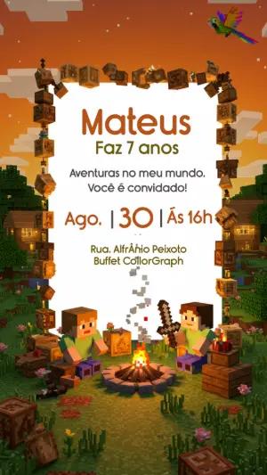 Convite Aniversário Minecraft Aventura para Editar Online