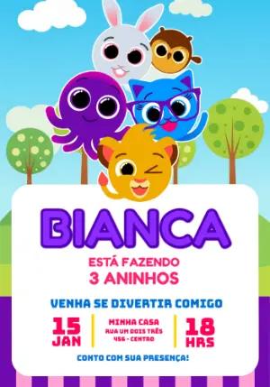 Convite de Aniversário Bolofofos Colorido para Editar Online