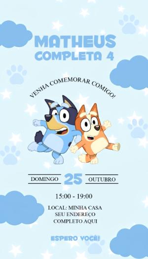 Convite de Aniversário Bluey Infantil Azul para Editar