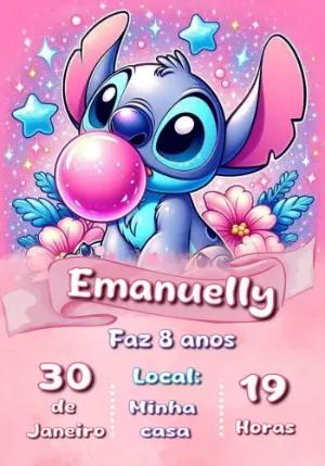 Convite Aniversário Stitch Rosa para Editar Online