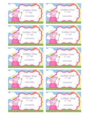 Etiqueta Escolar Peppa Pig Fada Editável para Imprimir