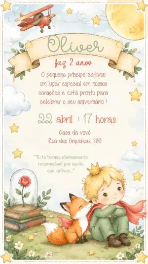Convite Editável Aniversário O Pequeno Príncipe Aquarela