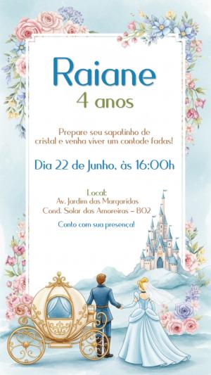 Convite Aniversário Cinderela Princesa para Editar Online