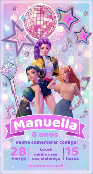 Convite de Aniversário Guerreiras do Kpop para Editar