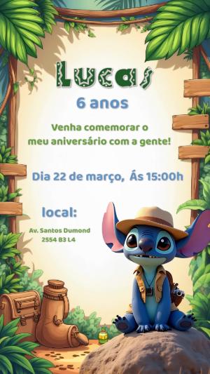 Convite de Aniversário Stitch Safari para Editar Online
