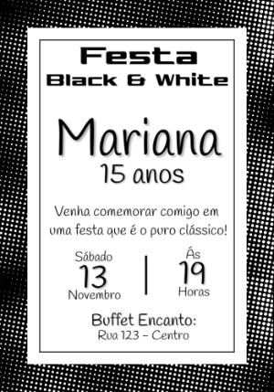 Convite Aniversário Preto e Branco Clássico para Editar Online