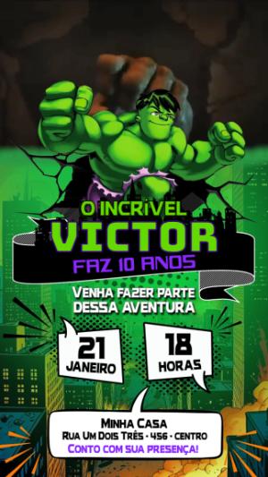 Convite Animado Hulk: Vídeo de Aniversário Infantil Editável