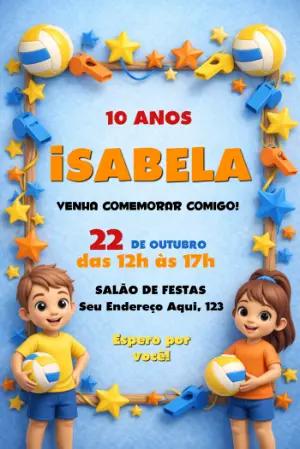 Convite de Aniversário Vôlei Infantil Editável