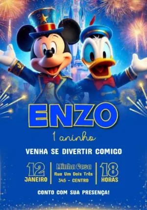 Convite de Aniversário Mickey e Donald Mágico para Editar Online