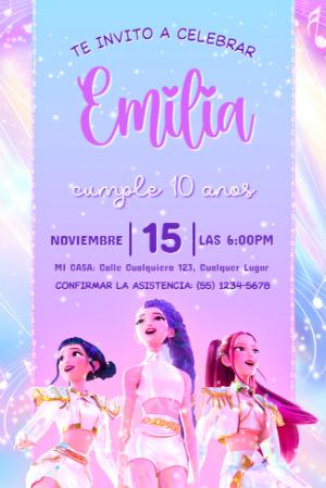 Invitación de Cumpleaños Las Guerreras K-Pop para Editar