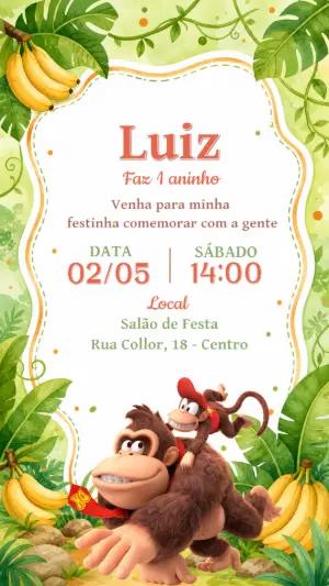 Convite de Aniversário Donkey Kong Editável