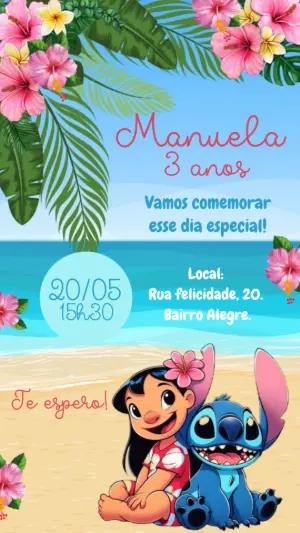 Convite Animado Aniversário Lilo e Stitch para Editar Online