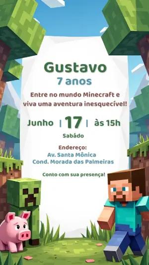 Convite Aniversário Minecraft com Personagens para Editar