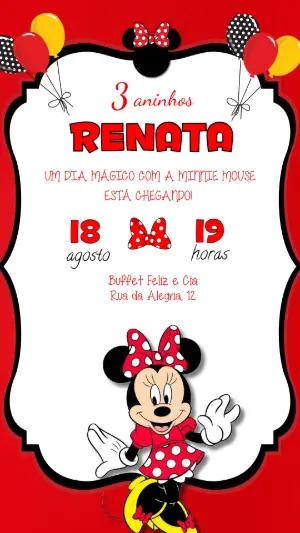 Convite de Aniversário Minnie Vermelha para Editar Online