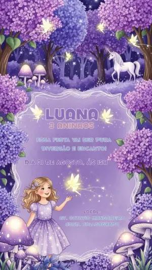 Convite Aniversário Jardim Encantado com Unicórnio para Editar