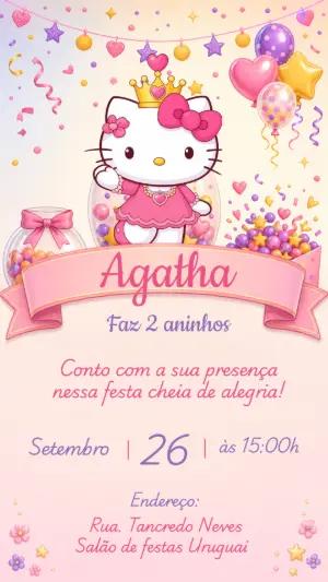 Convite de Aniversário Hello Kitty Princesa Editável
