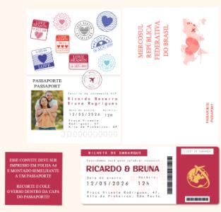 Convite de Casamento Criativo Tema Viagem Passaporte Editável