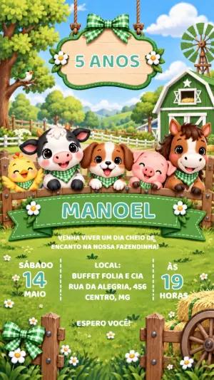 Convite de Aniversário Fazendinha com Animais para Editar