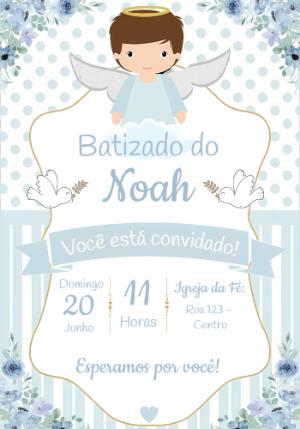 Convite de Batizado Anjinho Menino para Editar Online