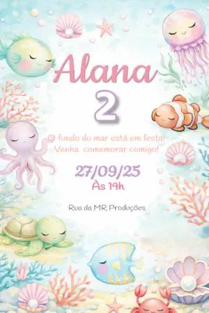 Convite de Aniversário Fundo do Mar Aquarela para Editar